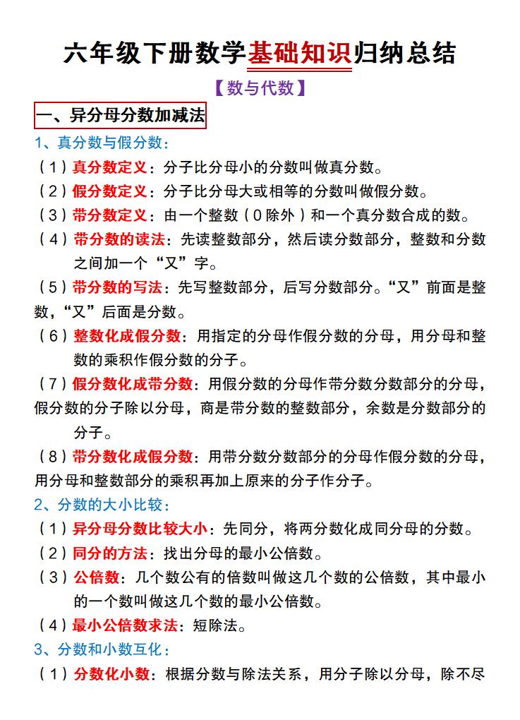 六年级下数学期末复习基础知识归纳总结《冀教版》-皮皮网创