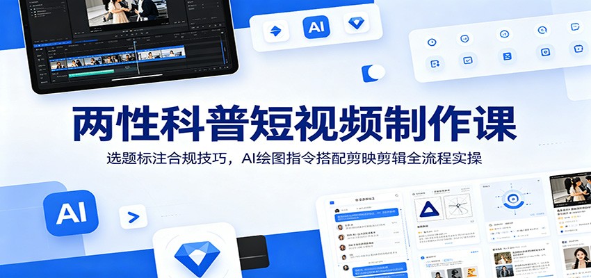 两性科普短视频制作课：选题标注合规技巧，AI绘图指令搭配剪映剪辑全流程实操-皮皮网创
