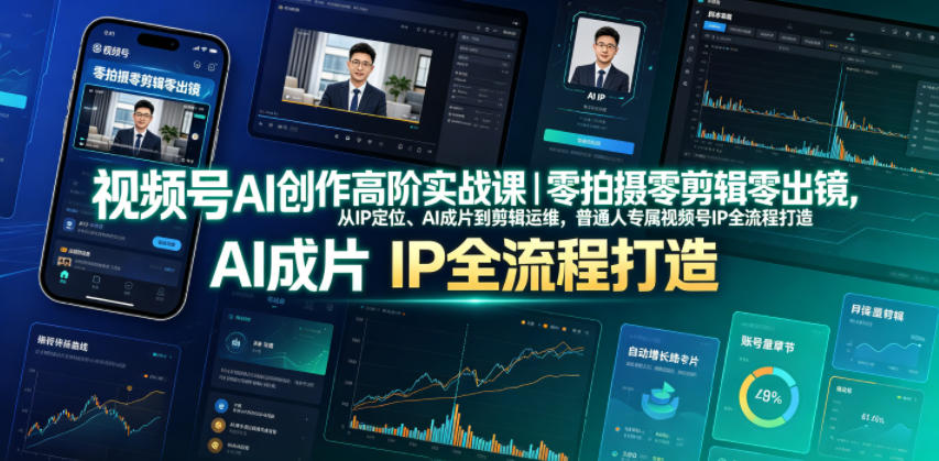 视频号AI创作高阶实战课｜零拍摄零剪辑零出镜，从IP定位、AI成片到剪辑运维，普通人专属视频号IP全流程打造-皮皮网创