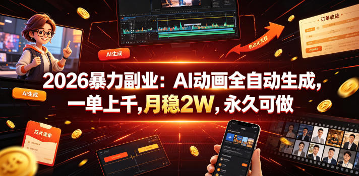 2026暴力副业：AI动画全自动生成，一单上千，月稳2W，永久可做【揭秘】-皮皮网创