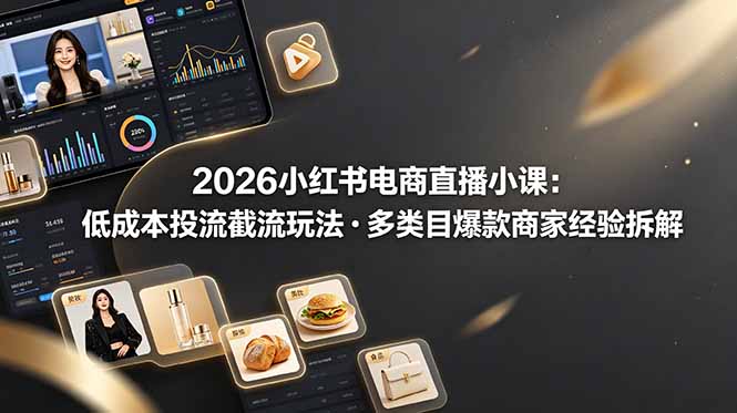 2026小红书电商直播小课，低成本投流截流玩法，多类目爆款商家经验完整拆解教学-皮皮网创