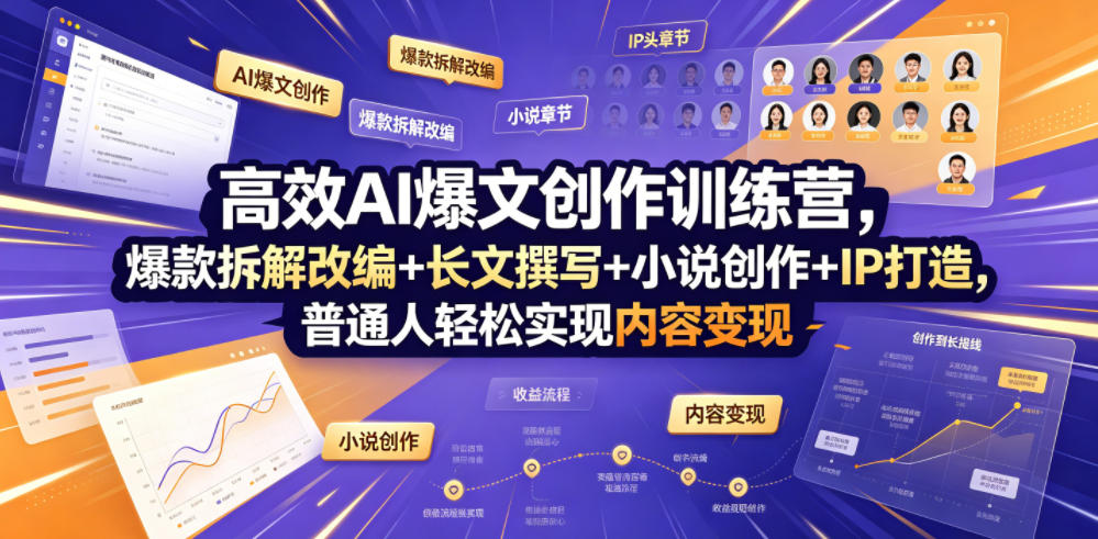 高效AI爆文创作训练营，爆款拆解改编+长文撰写+小说创作+IP打造，普通人轻松实现内容变现-皮皮网创