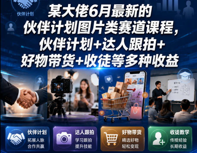 某大佬6月最新的伙伴计划图片类赛道课程，伙伴计划+达人跟拍+好物带货+收徒等多种收益-皮皮网创