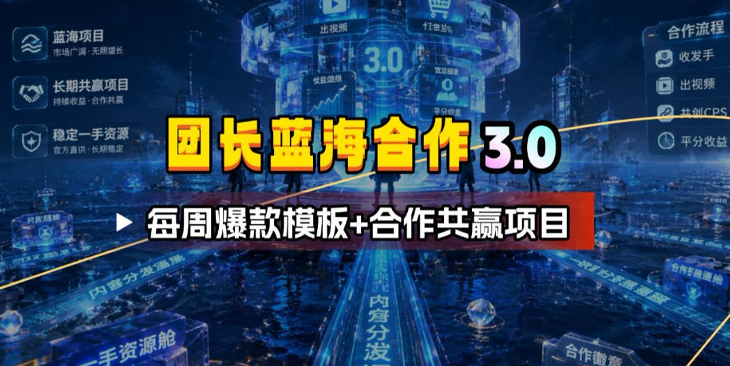 团长蓝海合作3.0，每周爆款模板+合作共赢项目-皮皮网创