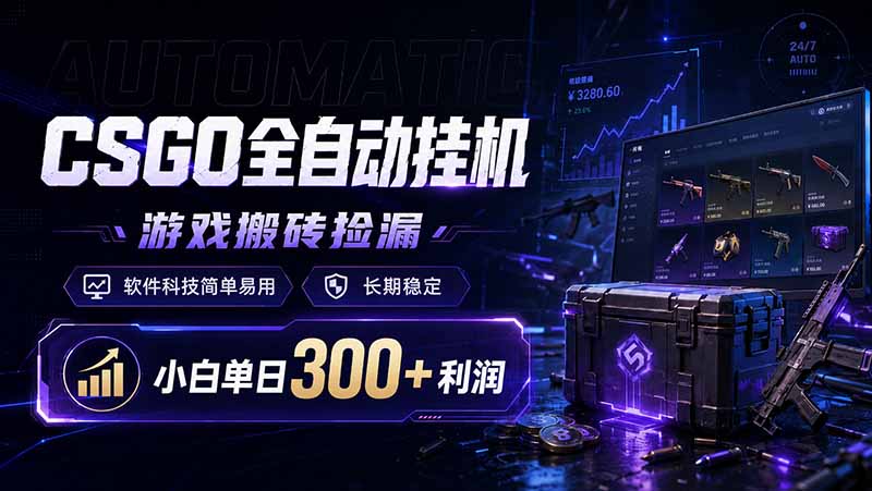 CSGO全自动挂机，游戏搬砖捡漏，软件科技简单易用，长期稳定，小白单日300+利润-皮皮网创