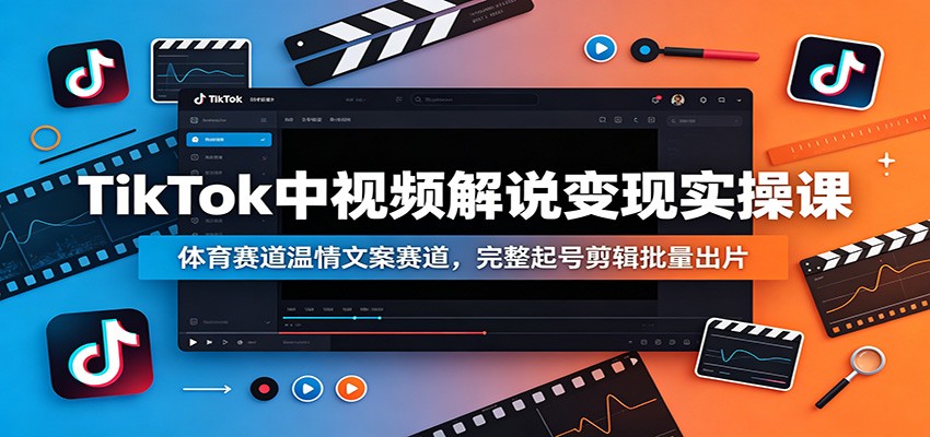 TikTok中视频解说变现实操课：体育赛道温情文案赛道，完整起号剪辑批量出片-皮皮网创