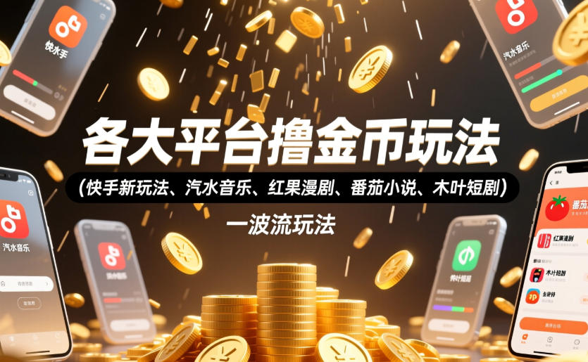 各大平台撸金币玩法(快手新玩法、汽水音乐、红果漫剧、番茄小说、木叶短剧)，一波流玩法(收费398元的教程)-皮皮网创
