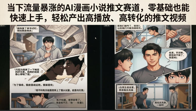 当下流量暴涨的AI漫画小说推文赛道，零基础也能快速上手，轻松产出高播放、高转化的推文视频-皮皮网创