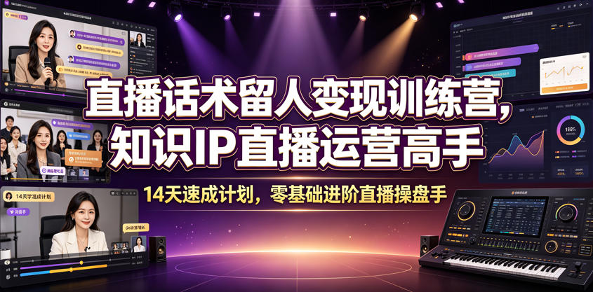 直播话术留人变现训练营，知识IP直播运营高手，14天速成计划，零基础进阶直播操盘手-皮皮网创