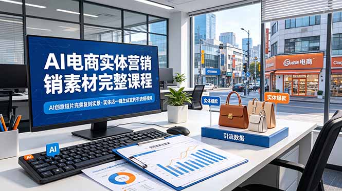 AI电商实体营销素材完整课程，AI创意短片完美复刻实景，实体店一键生成宣传引流短视频-皮皮网创