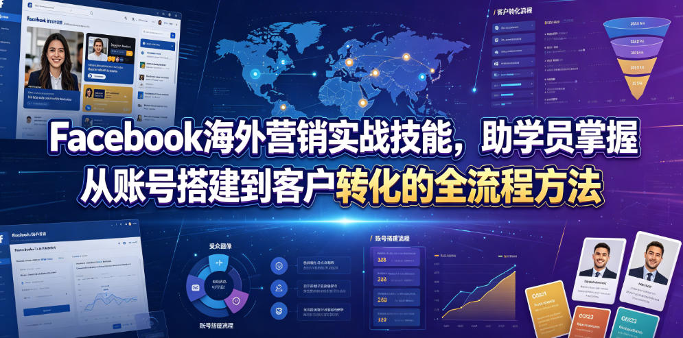Facebook海外营销实战技能，助学员掌握从账号搭建到客户转化的全流程方法-皮皮网创