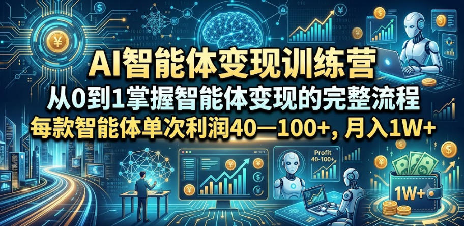 AI智能体变现训练营，从0到1掌握智能体变现的完整流程，每款智能体单次利润40—100+，月入1W+-皮皮网创