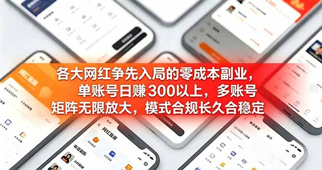 各大网红争先入局的零成本副业，单账号日赚 300 以上，多号矩阵可放大，模式合规长久稳定！-皮皮网创