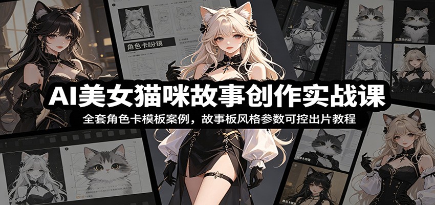 AI美女猫咪故事创作实战课：全套角色卡模板案例，故事板风格参数可控出片教程-皮皮网创