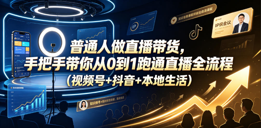 普通人做直播带货，手把手带你从0到1跑通直播全流程(视频号+抖音+本地生活)-皮皮网创