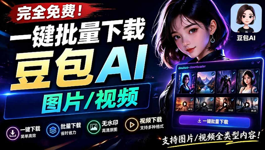 Github最新发布！一键批量下载豆包AI无水印图片/视频，简单易用，自动解析提示词-皮皮网创
