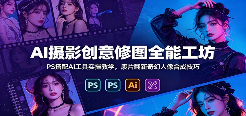 AI摄影创意修图全能工坊：PS搭配AI工具实操教学，废片翻新奇幻人像合成技巧-皮皮网创