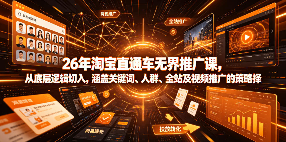 26年淘宝直通车无界推广课，从底层逻辑切入，涵盖关键词、人群、全站及视频推广的策略选择-皮皮网创