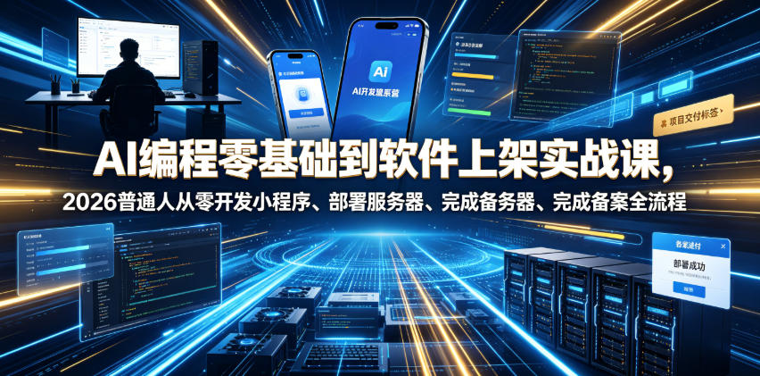AI编程零基础到软件上架实战课，2026普通人从零开发小程序、部署服务器、完成备案全流程项目落地教程-皮皮网创
