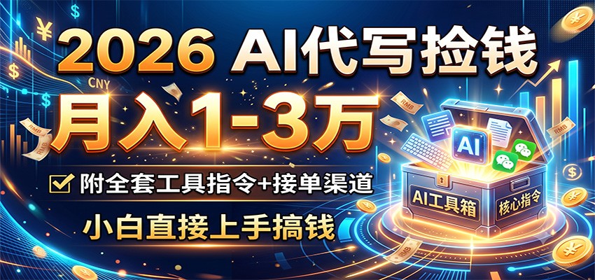 2026 AI代写捡钱，月入1-3万，附全套工具指令+接单渠道，小白直接上手搞钱-皮皮网创
