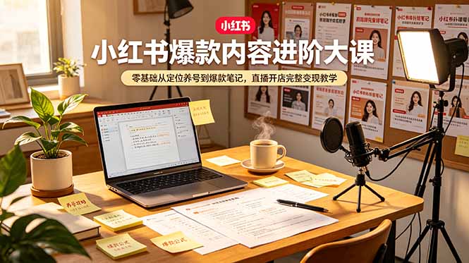 小红书爆款内容进阶大课，零基础从定位养号到爆款笔记，直播开店完整变现教学-皮皮网创