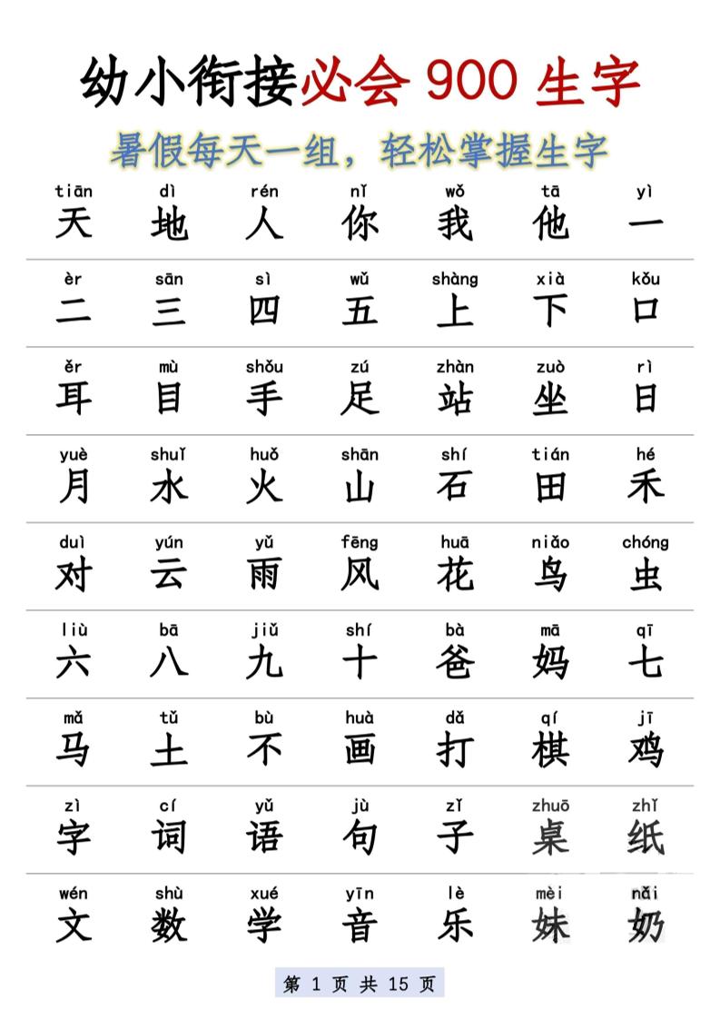 幼小衔接语文必会900生字-皮皮网创