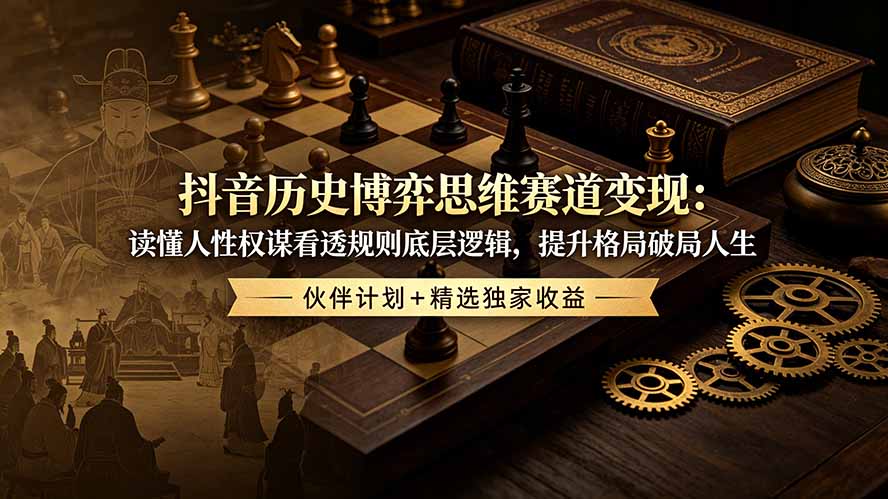 抖音历史博弈思维赛道变现：读懂人性权谋看透规则底层逻辑，提升格局破局人生，伙伴计划+精选独家收益-皮皮网创