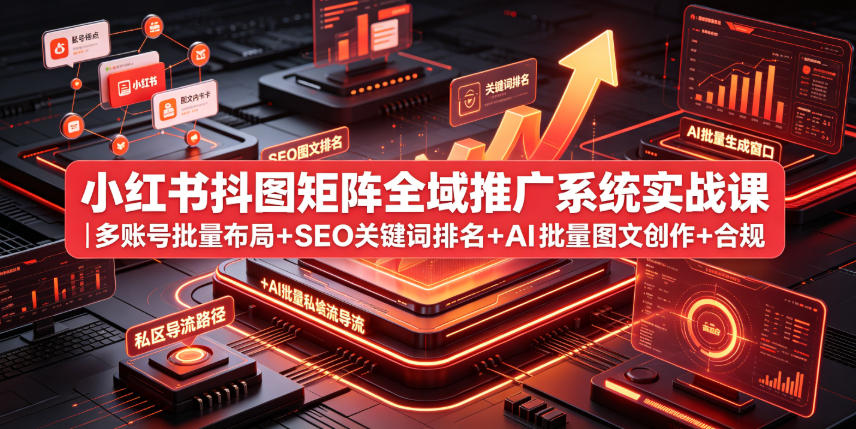 小红书抖图矩阵全域推广系统实战课|多账号批量布局+SEO关键词排名+AI批量图文创作+合规私域导流完整落地教程-皮皮网创