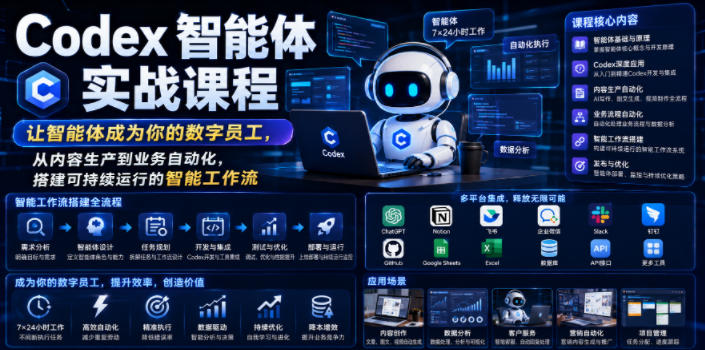 Codex智能体实战课程,让智能体成为你的数字员工,从内容生产到业务自动化,搭建可持续运行的智能工作流-皮皮网创