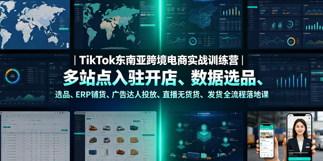 TikTok东南亚跨境电商实战训练营|多站点入驻开店、数据选品、ERP铺货、广告达人投放、直播无货源发货全流程落地课-皮皮网创