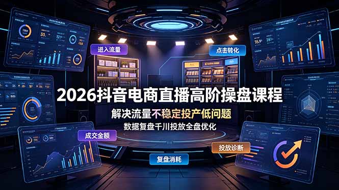 2026抖音电商直播高阶操盘课程，解决流量不稳定投产低问题，数据复盘千川投放全盘优化-皮皮网创