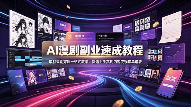 AI漫剧副业速成教程，取材编剧剪辑一站式教学；快速上手实现内容变现接单增收-皮皮网创