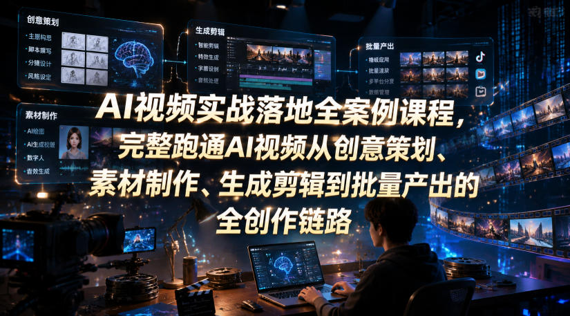 AI视频实战落地全案例课程,完整跑通AI视频从创意策划、素材制作、生成剪辑到批量产出的全创作链路-皮皮网创
