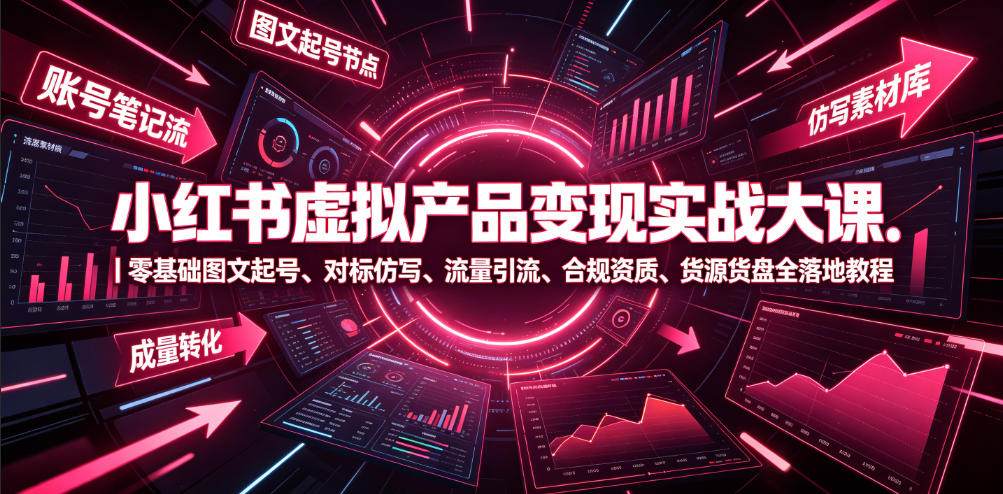 小红书虚拟产品变现实战大课｜零基础图文起号、对标仿写、流量引流、合规资质、货源货盘全落地教程-皮皮网创