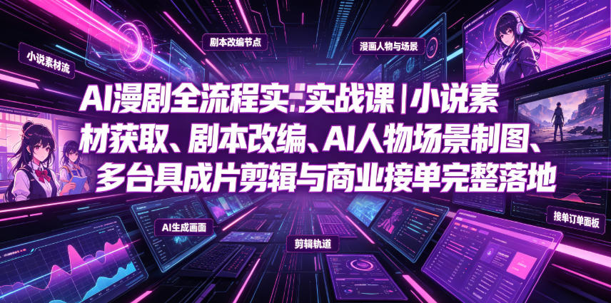 AI漫剧全流程实战课|小说素材获取、剧本改编、AI人物场景制图、多工具成片剪辑、平台付费变现与商业接单完整落地-皮皮网创