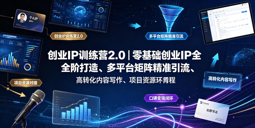 创业IP训练营2.0|零基础创业IP全阶打造、多平台矩阵精准引流、高转化内容写作、项目资源对接与口碑变现闭环课程-皮皮网创