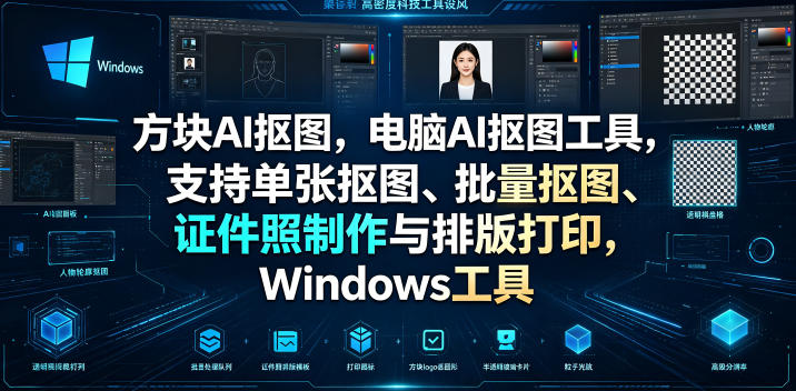 方块AI抠图，电脑AI抠图工具，支持单张抠图、批量抠图、证件照制作与排版打印，Windows工具-皮皮网创