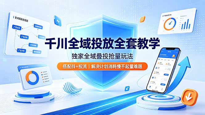 千川全域投放全套教学,独家全域叠投抢量玩法,搭配抖+投流,解决计划消耗慢不起量难题-皮皮网创