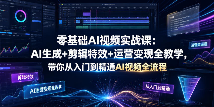 零基础AI视频实战课：AI生成+剪辑特效+运营变现全教学，带你从入门到精通AI视频全流程-皮皮网创
