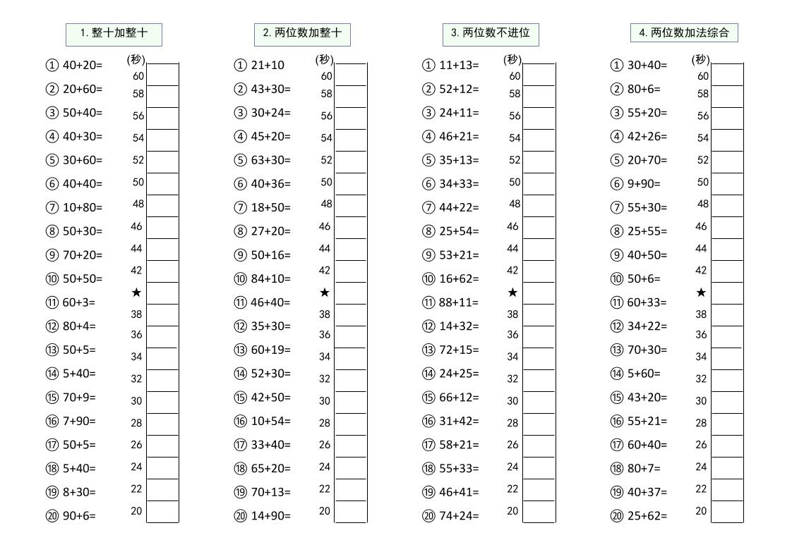 幼升小数学100以内大数计算闯关-皮皮网创