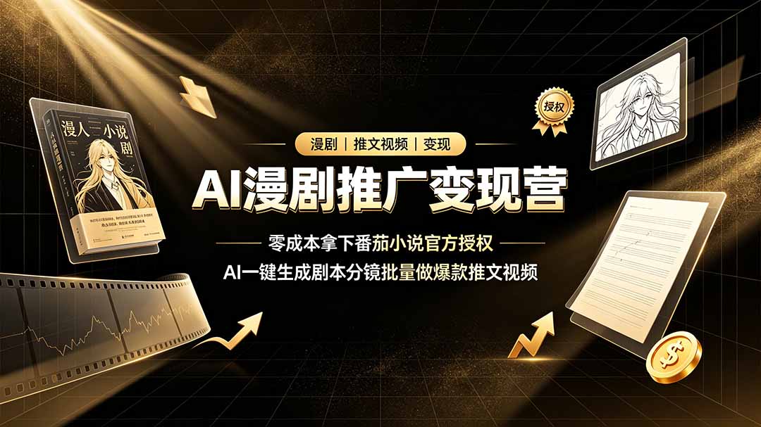 AI漫剧推广变现营，零成本拿下番茄小说官方授权，AI一键生成剧本分镜批量做爆款推文视频-皮皮网创
