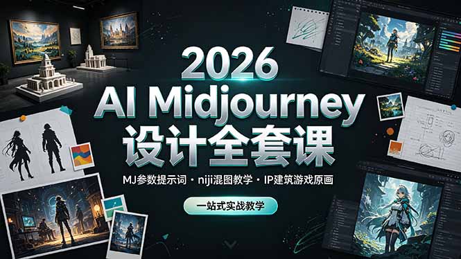 2026 AI Midjourney设计全套课，MJ参数提示词niji混图教学，IP建筑游戏原画一站式实战教学-皮皮网创