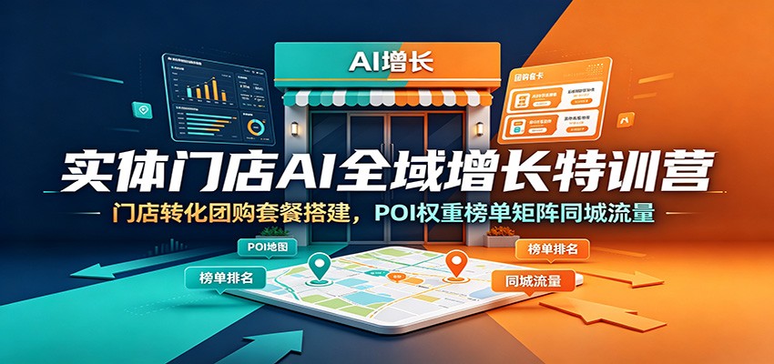实体门店AI全域增长特训营：门店转化团购套餐搭建，POI权重榜单矩阵同城流量-皮皮网创