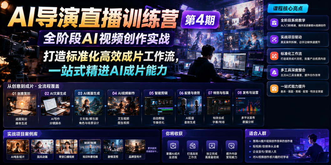 AI导演直播训练营第4期｜全阶段AI视频创作实战，打造标准化高效成片工作流，一站式精进AI成片能力-皮皮网创