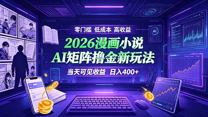 爆款小说漫画大阅读 ai矩阵操作 当天可见收益 日入400+ 零门槛 高收益-皮皮网创
