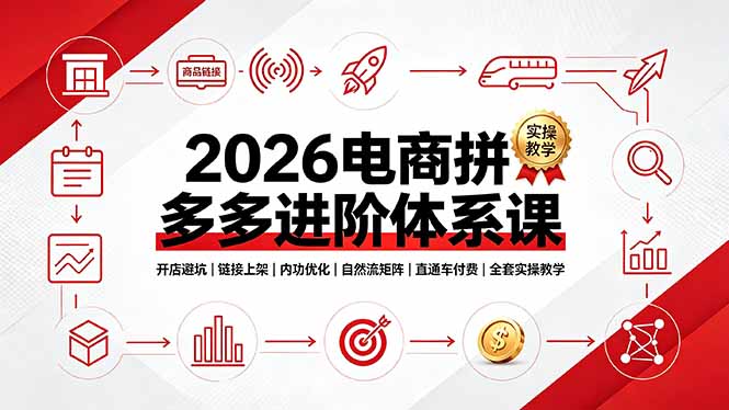 2026电商拼多多进阶体系课，开店避坑，链接上架，内功优化，自然流矩阵｜直通车付费｜全套实操教学-皮皮网创