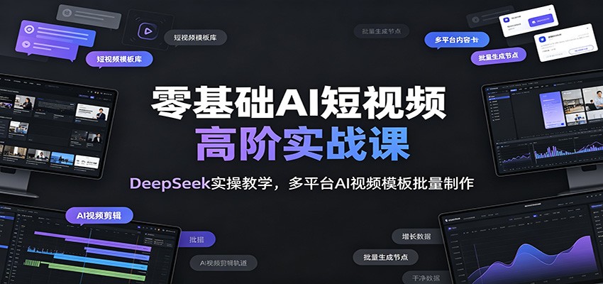 零基础AI短视频高阶实战课:DeepSeek实操教学,多平台AI视频模板批量制作-皮皮网创