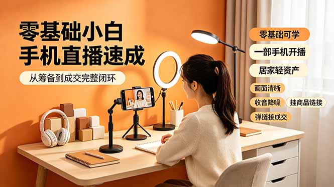 零基础小白手机直播速成,从筹备到成交完整闭环,适配苹果安卓系统,解决杂音卡顿留人难问题-皮皮网创