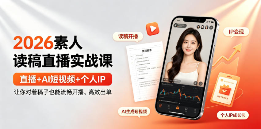 2026素人读稿直播实战课|直播+AI短视频+个人IP,让你对着稿子也能流畅开播、高效出单-皮皮网创