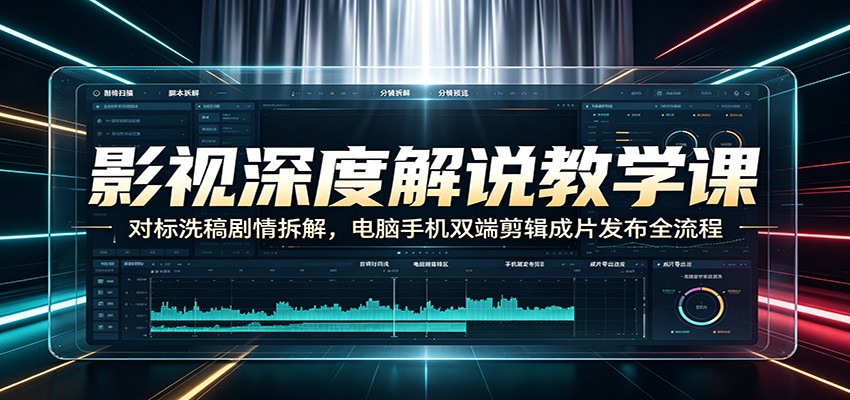 影视深度解说教学课:对标洗稿剧情拆解,电脑手机双端剪辑成片发布全流程-皮皮网创
